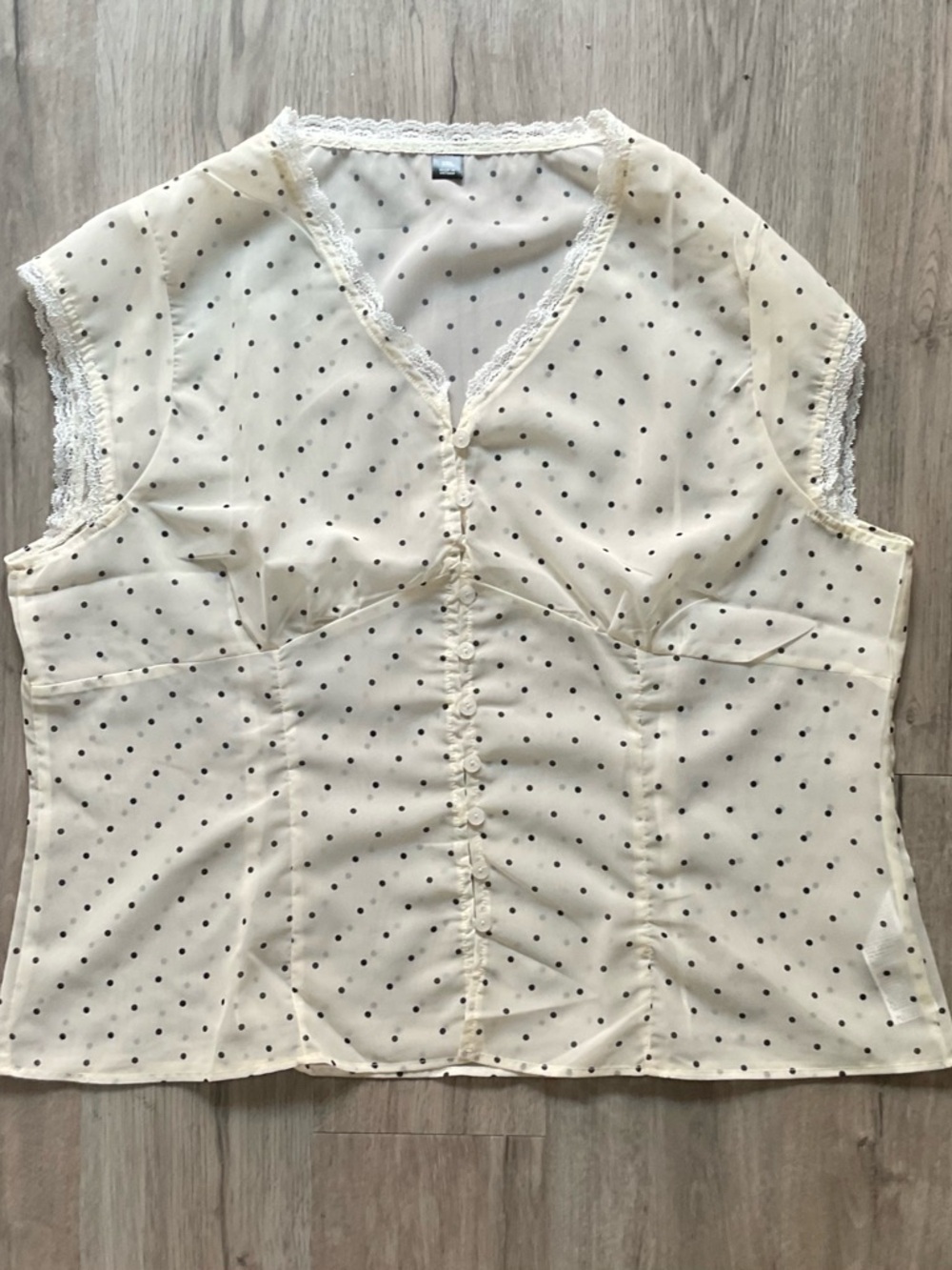 Brand Unknown Cream Black Polka Dot Lace-Trim Sleeveless Blouse Size 3X